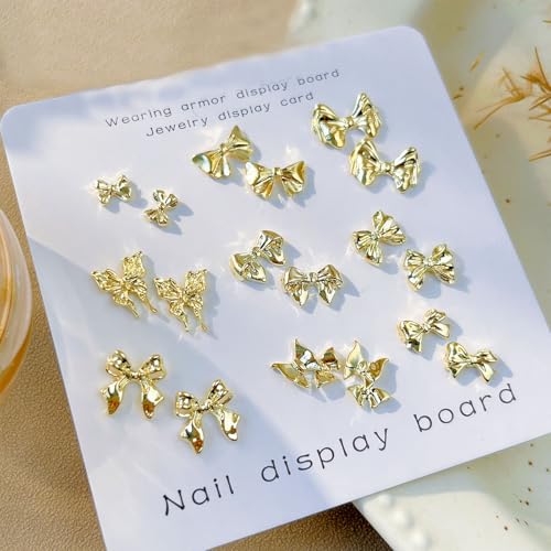 GUAACCB 3D Gold Metal Bow Nail Charms - Shiny Alloy Bowknot Gems for Nail Art