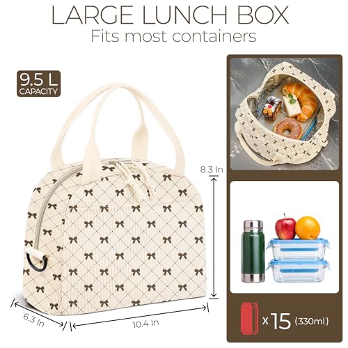 WOBAGMEN Bow Tie Corduroy Insulated Lunch Box with Strap