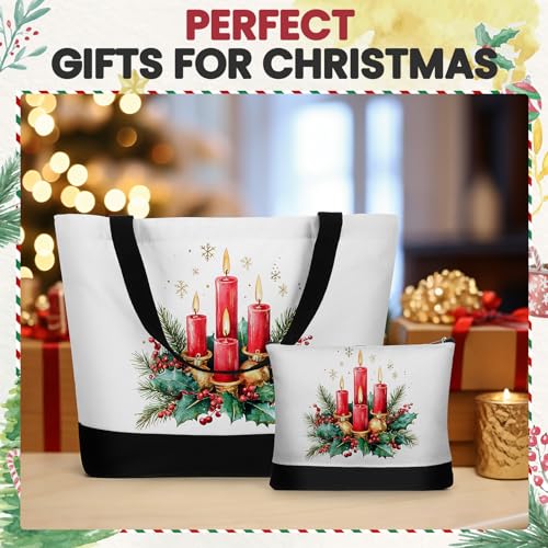Christmas Canvas Tote and Makeup Bag Set - Snowman & Tree Design - 12 Pcs