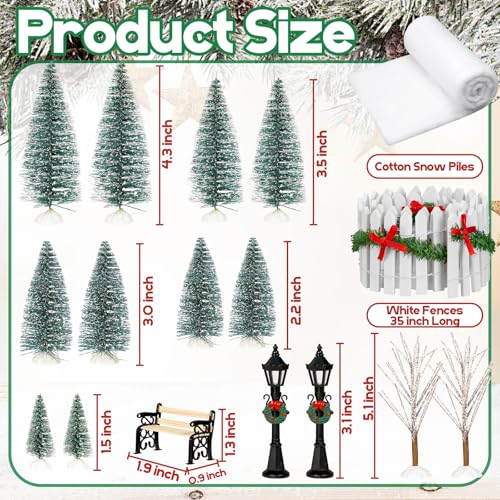 Christmas Village Miniature Set with Trees, Lamp Posts & Snow Blanket