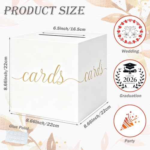 Elegant White and Gold Wedding Card Box with Foil Accents