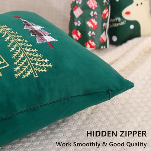 Christmas Pillow Covers 12x20 Set of 2 - Green Xmas Tree Decorative Cushion Cases