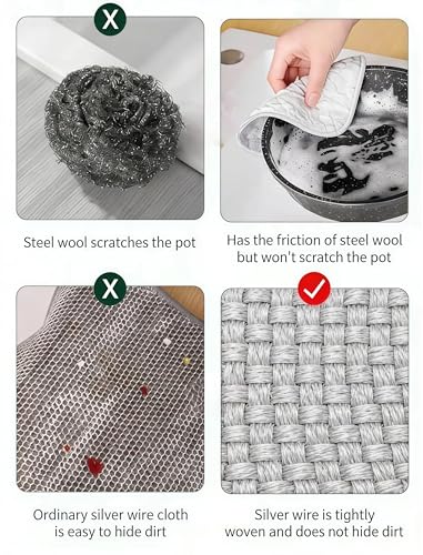 Double-Sided Non-Scratch Wire Dishcloths - 5 Pack Kitchen Scrubbing Rags
