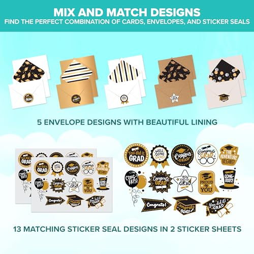 Graduation Card Set 20 Pack | 6.5x4.5in with Gold Foil & Glitter Designs
