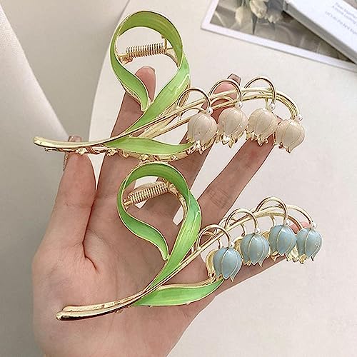 Lily of the Valley Metal Hair Claw Clips Set of 2 Floral Jaw Clamps