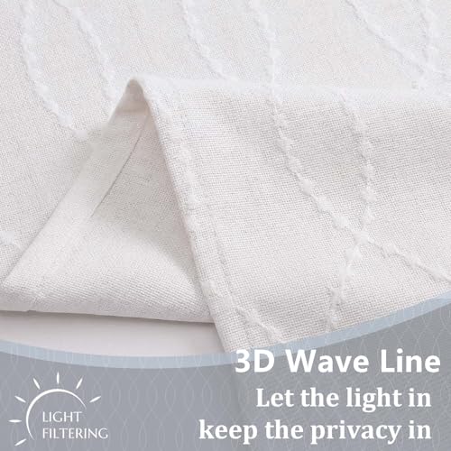 Natural Faux Linen Valance Curtain 52"W x 14"L - 3D Wave Line Design