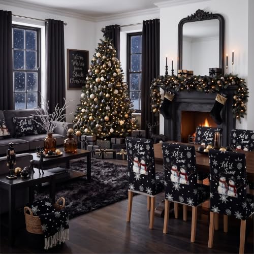 Moukeren Christmas Snowman Chair Covers - Black, Set of 6