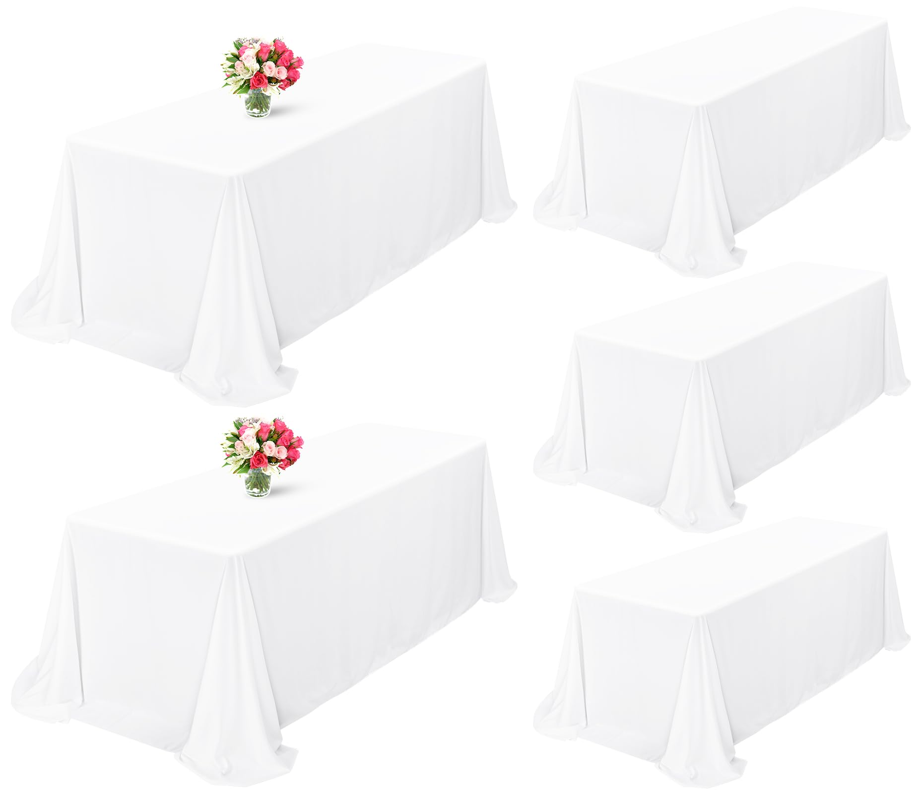Showgeous 5 Pack White Tablecloths for 8 Foot Rectangle Tables 90 x 156 Inch Rectangular Tablecloth, Bulk Polyester Fabric Table Clothes Washable Long Table Covers for Wedding Party Buffet Restaurant