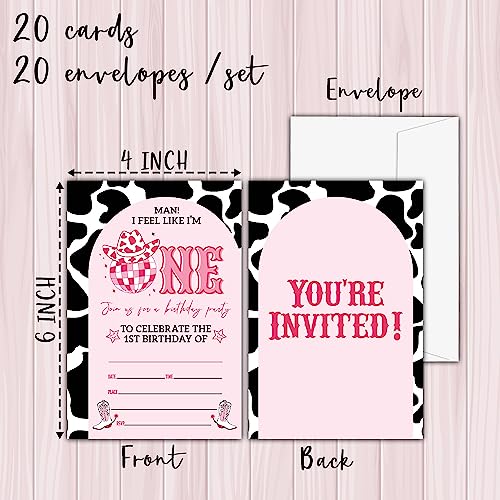 Pink Disco Cowgirl Birthday Invitations - 20 Pack with Envelopes