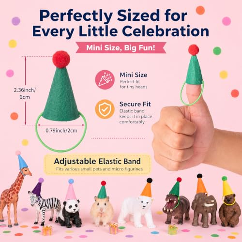 12 Pcs Mini Party Hats for Stuffed Animals, Figures, and Cake Toppers