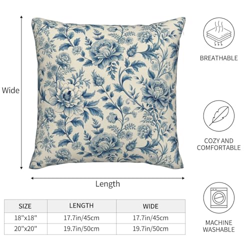 Chinoiserie Floral Throw Pillow Covers, Blue & White, 20x20 Inch Set of 2