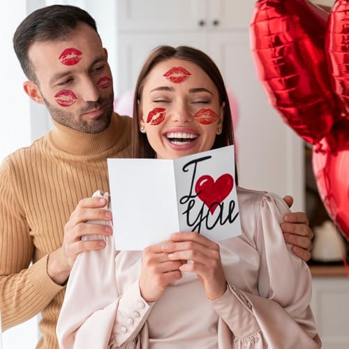 DEXUHE Red Lip Kiss Temporary Tattoos - 108 Pcs Waterproof Fake Lip Print Stickers for Halloween and Parties