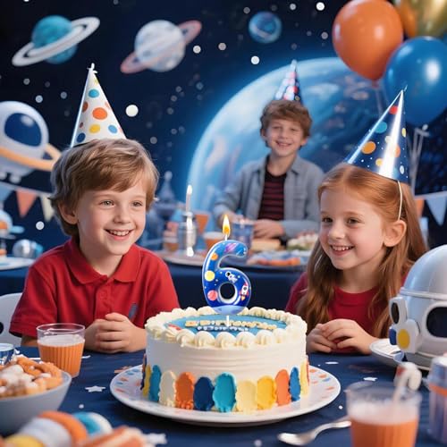 Number 6 Spaceship Birthday Candle - Space Themed Cake Topper