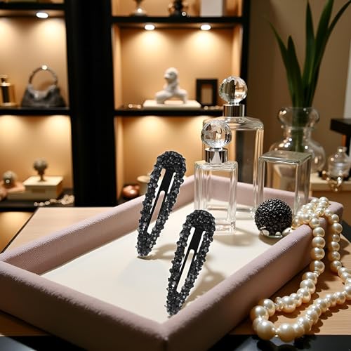 Black Crystal Snap Hair Clips, 3.15 Inch Sparkly Barrette Slides for Women