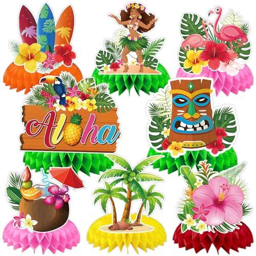Hawaiian Luau Party Decorations - 8Pcs Honeycomb Centerpieces