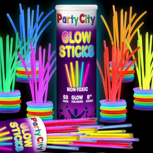 50 Pack of 8" Glow Sticks - Neon Glow in the Dark Party Supplies