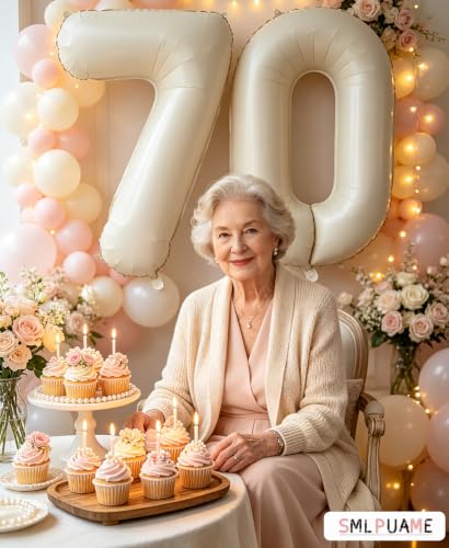 40 Inch Beige Number 7 Foil Balloon - Giant Cream Birthday Party Decoration