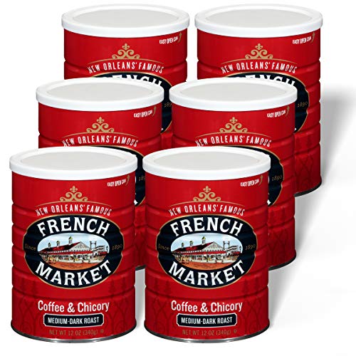 French Market Coffee & Chicory, Medium-Dark Roast Ground Coffee, 12oz (Pack of 6)