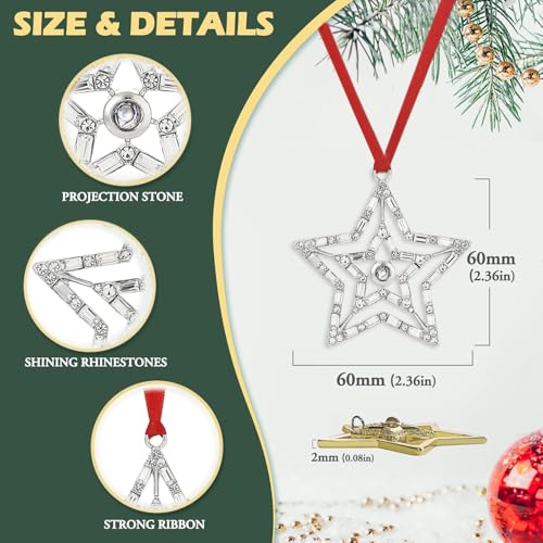 Set of 3 Silver Metal Christmas Tree Ornaments with Red Ribbon