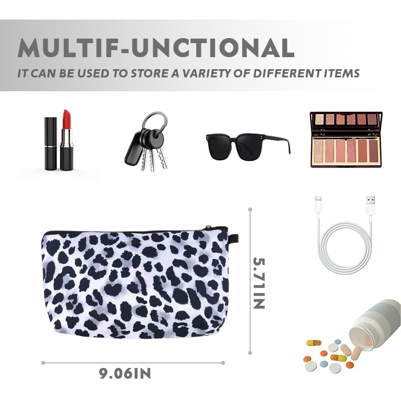Sudaporn White Cheetah Print Canvas Travel Toiletry Makeup Bag