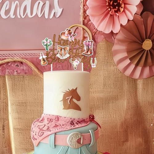 Cowgirl Birthday Cake Topper Western Cowgirl Theme Glitter Decor for Rodeo Party