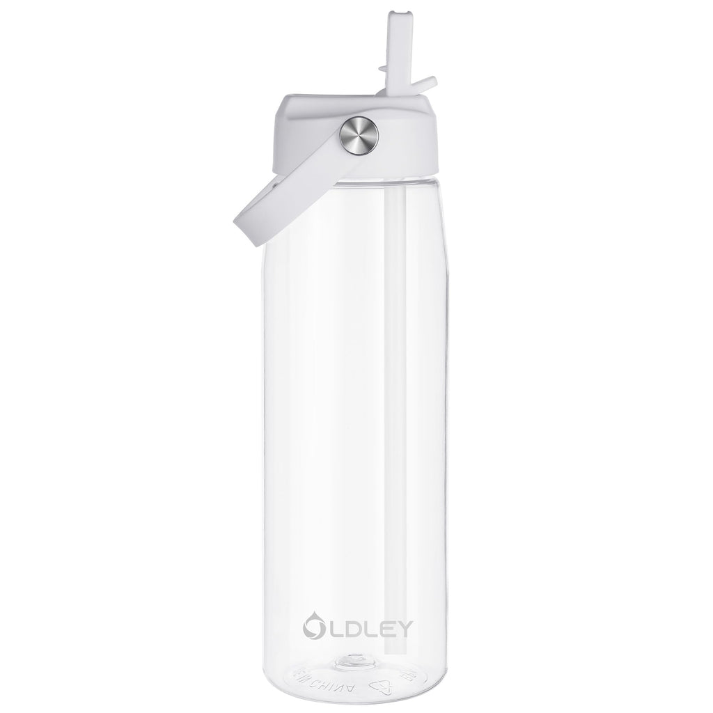 OLDLEY 32 oz Water Bottle with Straw, Leakproof Sports Water Bottle with Carry Strap, BPA-Free Large Water Bottles for Home,Travel, School, Outdoors, Gym, Tritan,Transparent