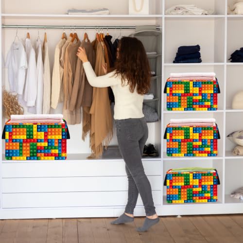 Colorful Building Brick Print Toy Storage Basket - Collapsible Toy Chest