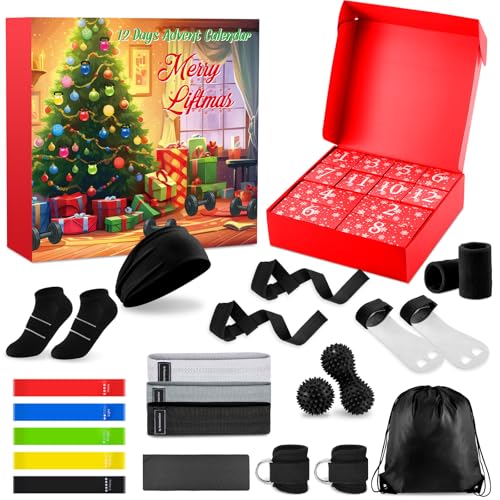 Black 12-Day Gym Advent Calendar Christmas Workout Gift Set for Fitness Enthusiasts