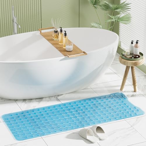AmazerBath Non-Slip Bathtub Mat 40 x 16 Inches, Clear Blue PVC Shower Mat