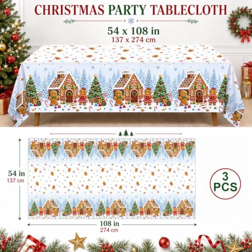 Christmas Gingerbread Tablecloths Set - Disposable Plastic Holiday Coverings