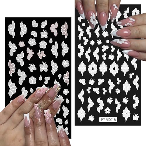 ITPOYOL 6 Sheets 5D Embossed Flower Nail Art Stickers Self-Adhesive Floral Decals