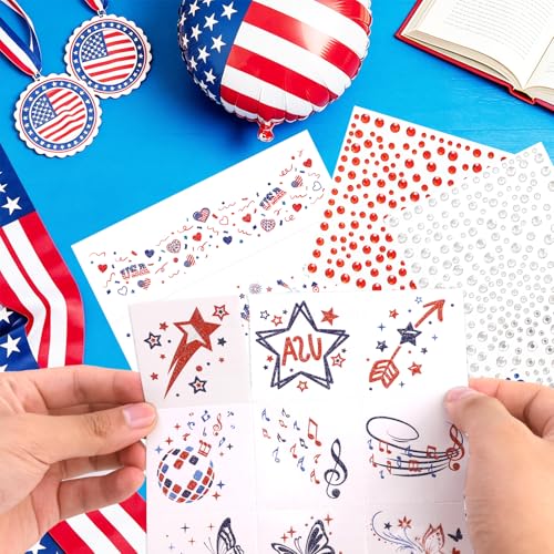 Fancy Land 4th of July Glitter Face Tattoos & Gem Stickers 27Pcs