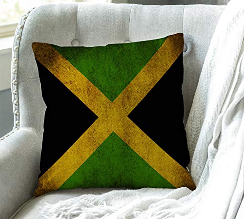 Jamaican Flag Vintage Style Throw Pillow Cover - 18x18 Cotton Linen