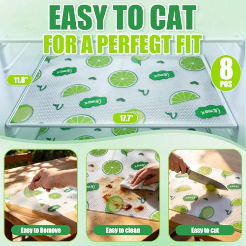 Seaped 8 Pcs Green Lemon Refrigerator & Drawer Liners - Washable, Non-Adhesive, Food-Grade EVA