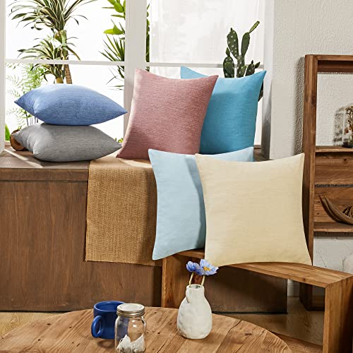 Deconovo Faux Linen Throw Pillow Covers, 20"x20" (Pack of 4) - Pale Banana