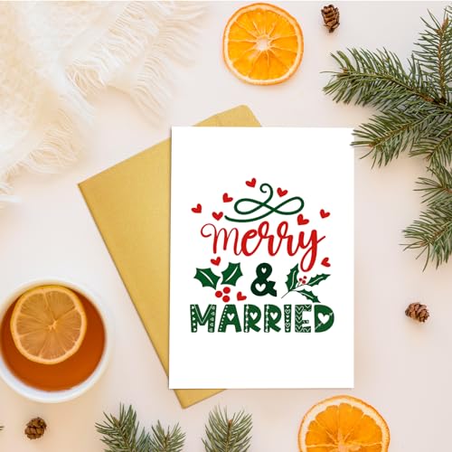 First Christmas Card for Newlyweds - Merry & Married Design
