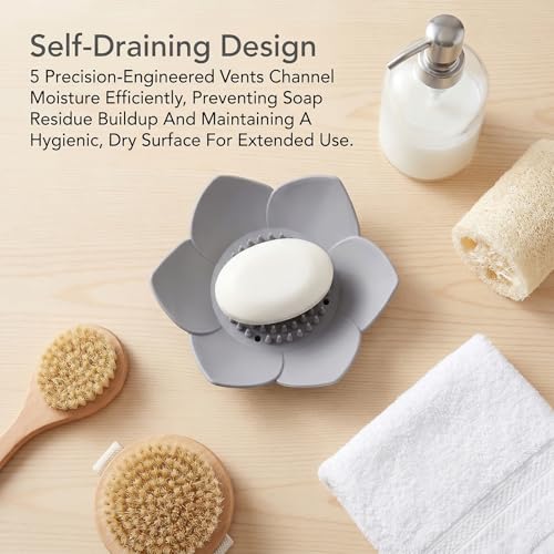 JJUNW Silicone Soap Holder - 2 Pack Self-Draining Lotus Dish