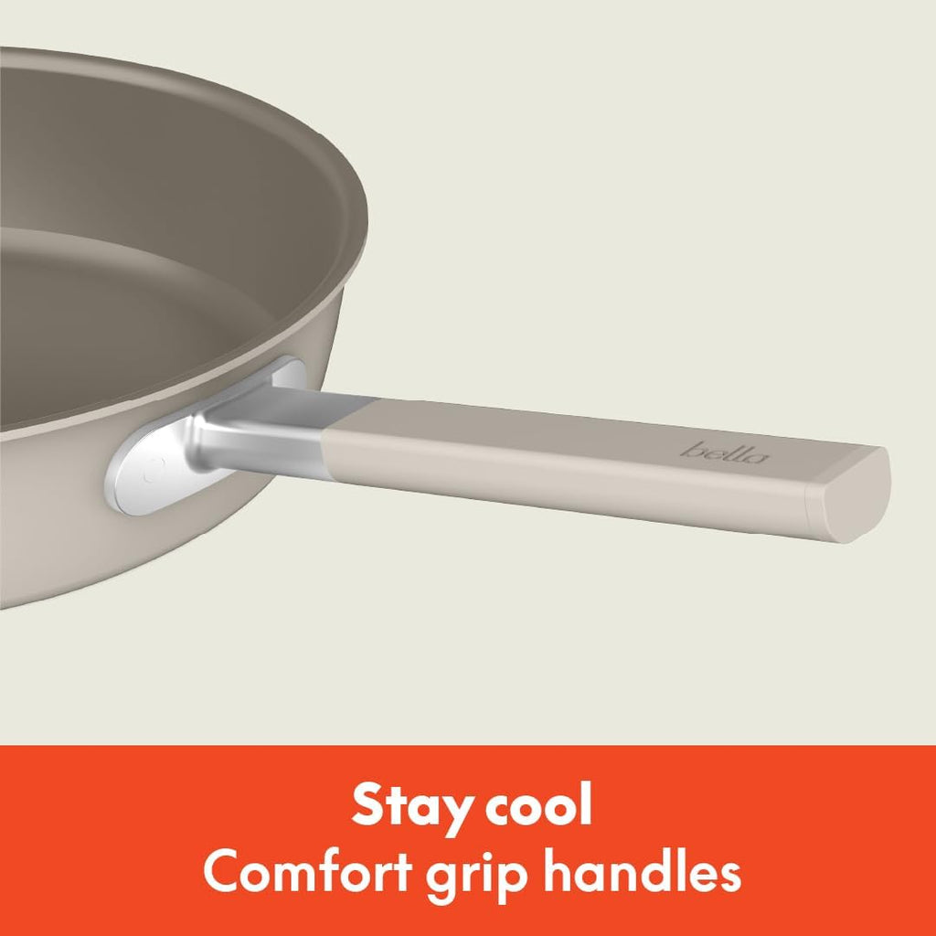 Bella 9-Piece Ceramic Nonstick Cookware Set - Dishwasher & Oven Safe, Stackable Design, Oatmilk Color