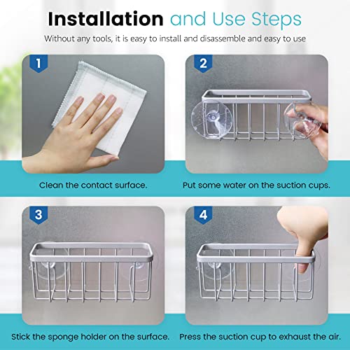 HLOOL Kitchen Sink Sponge Holder - Silver Caddy for Brushes & Soap