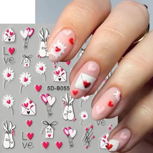 Valentine 5D Embossed Nail Stickers Self-Adhesive Love Heart Decals