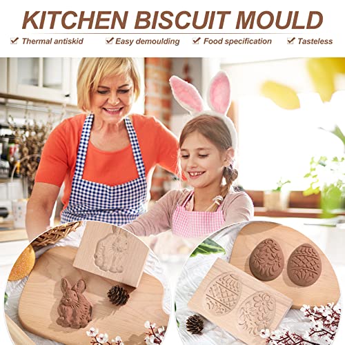 Carved Wooden Cookie Mold Set - Bunny & Easter Egg Designs, 2 Pcs