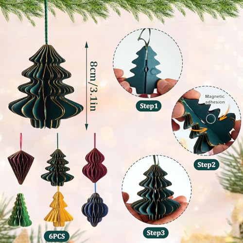 Easy Joy 6PCS Christmas Honeycomb Paper Ornaments - 3D Decor