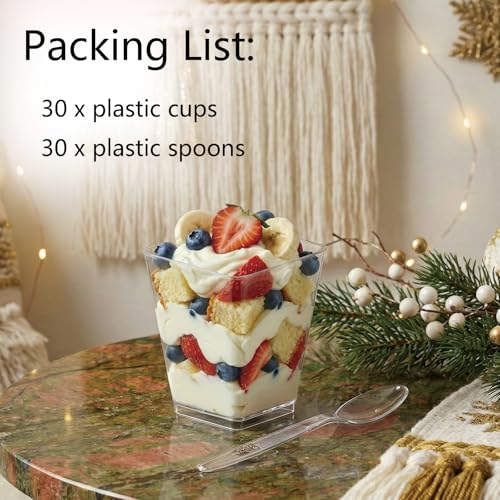 Legredic 30 Pack 5 oz Plastic Dessert Cups with Spoons | Clear Party Serving Cups