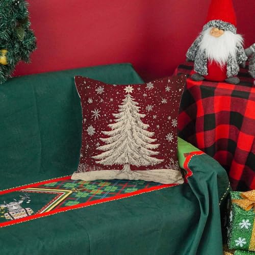ONWAY Red Christmas Pillow Cover 18x18 Inch Winter Holiday Snowflake Decor