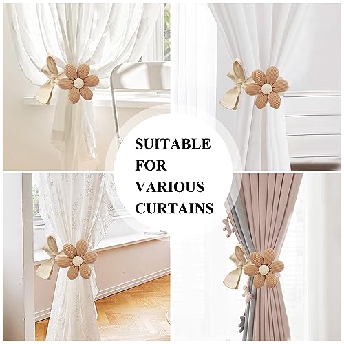 Flower Curtain Tiebacks - 2pcs Adjustable Cotton Drapes Holdbacks