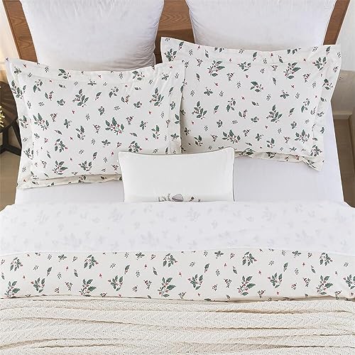 Christmas Holiday Cotton Pillow Shams Set - Farmhouse Holly Berries Pattern 20x26 Inches, Pack of 2 - Pattern 21#