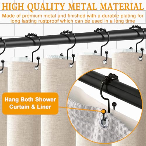 Cerpourt Black Metal Shower Curtain Hooks 12 Pcs Rustproof Double Rings