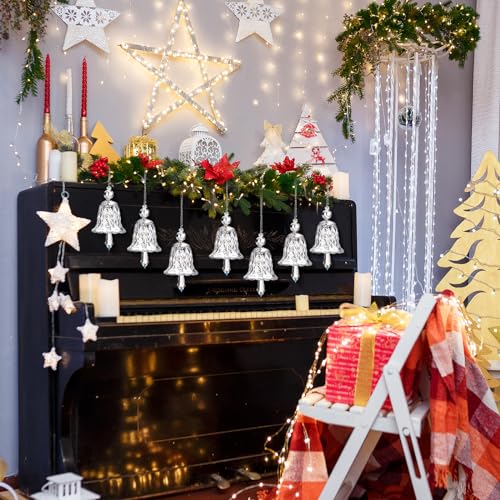 Clear Crystal Christmas Bell Ornaments - Set of 4 Glittering Glass Decorations