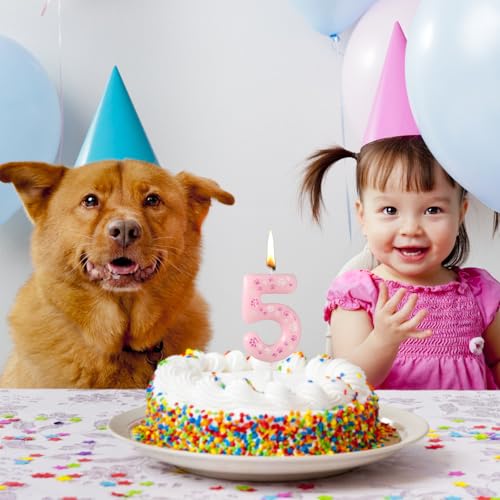 Pink Dog Paw Print Birthday Candle - Number 5 Cake Topper