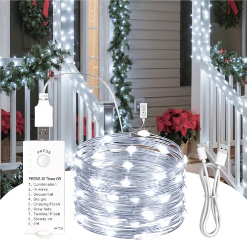 Rechargeable Fairy Lights with Timer & 8 Modes - 16FT 50LED String Lights for Indoor Decor